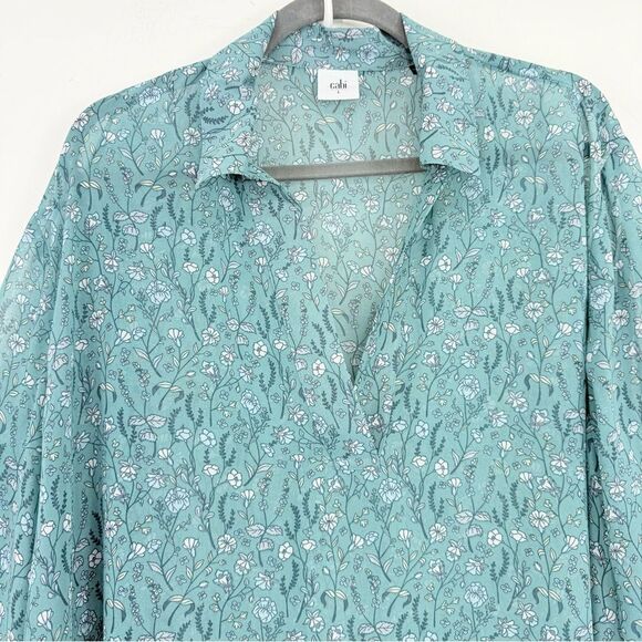 Cabi 3761 Chase Field of Flowers Teal Flowy Long Sleeve V Neck Pullover Blouse - Picture 7 of 16